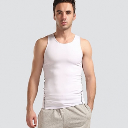 男士健身背心，男紧身运动PRO训练背心，速干紧身背心衣（白色）