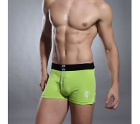 健身运动平角裤、男士刺绣小狮子带口袋时尚低腰平角裤（绿色）